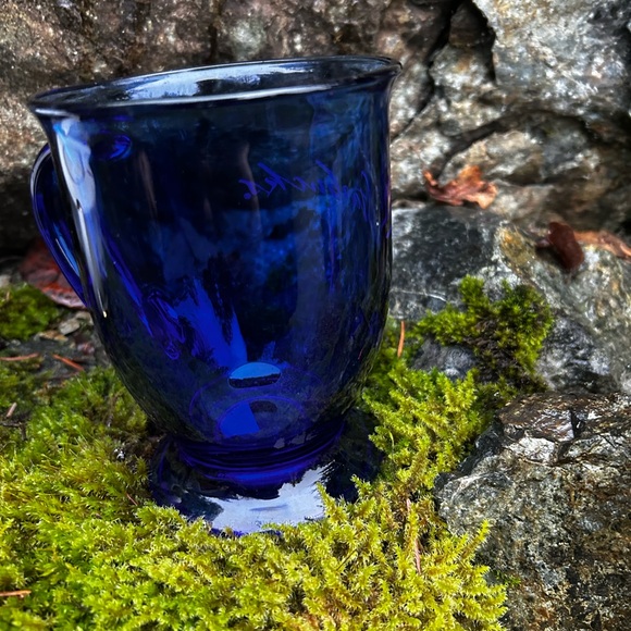 Starbucks Cobalt Blue Glass 16 oz Coffee/Tea Pedestal Mug/Cup Anchor Hocking USA - Picture 4 of 6